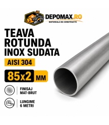 Teava rotunda inox sudata AISI 304, 85 x 2 mm, 6 metri Teava rotunda inox sudata AISI 304, 85 x 2 mm, 6 metri